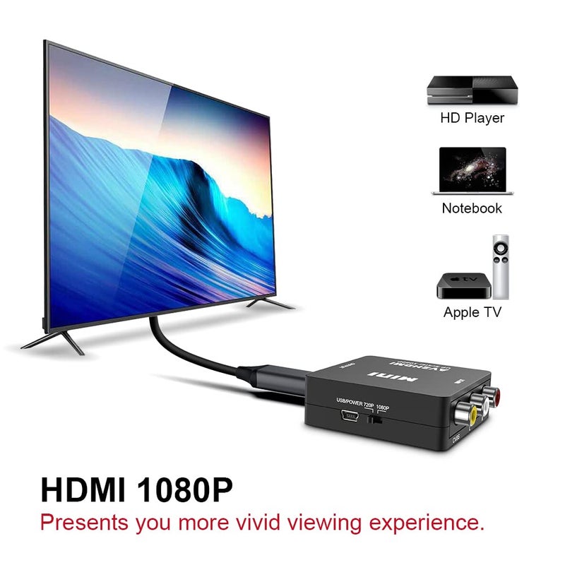 UPGROW RCA to HDMI Converter - 1080P Mini CVBS to HDMI Composite Video Audio Converter for NTSC PC Laptop Xbox PS4 PS3 TV STB VHS VCR Camera DVD - Image 3